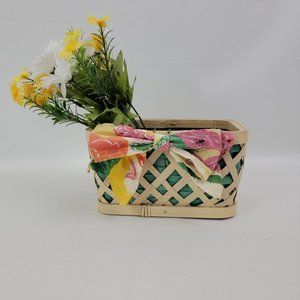 Vintage Wicker Basket with Bow, 1980s, criss cross